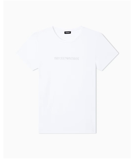 Maglietta Donna con Logo in Cotone con Strass - Emporio Armani. Colore: Bianco