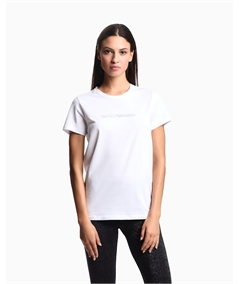 Maglietta Donna con Logo in Cotone con Strass - Emporio Armani. Colore: Bianco
