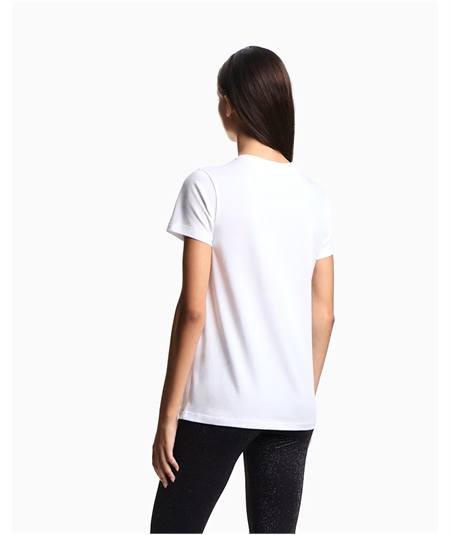 Maglietta Donna con Logo in Cotone con Strass - Emporio Armani. Colore: Bianco