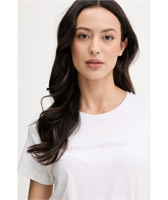 Maglietta Donna con Logo in Cotone con Strass - Emporio Armani. Colore: Bianco