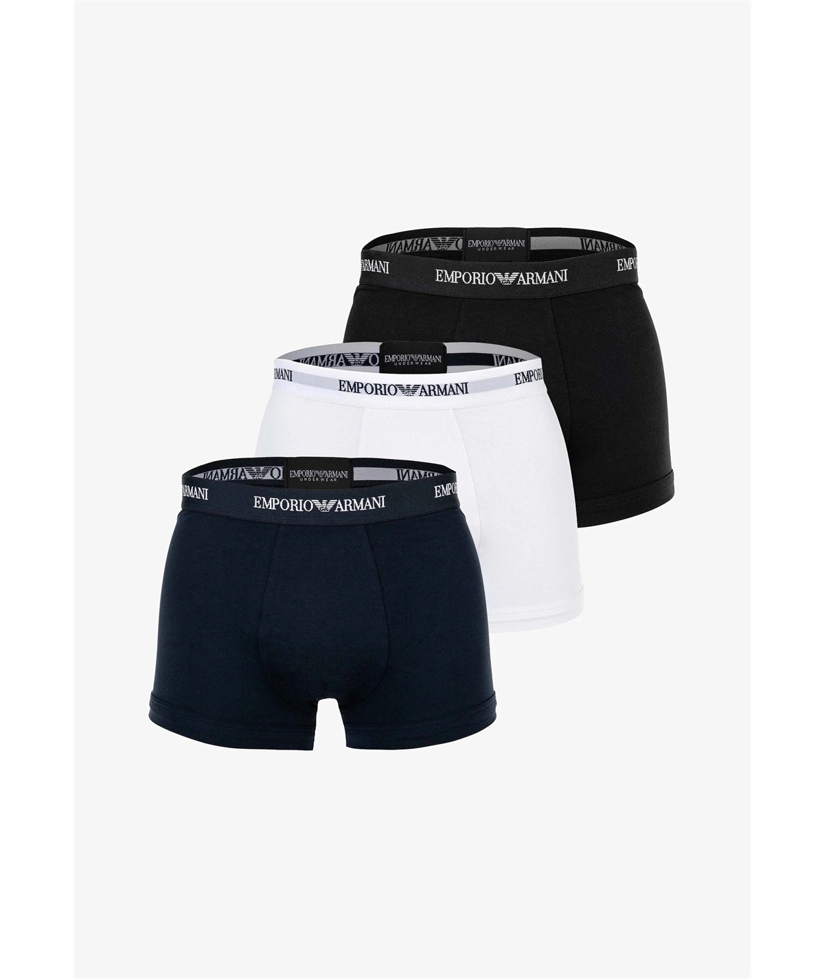 M000259AF14132 Set di 3 Boxer Emporio Armani in cotone elasticizzato. Colore: Mulicolor Biano Nero Blu