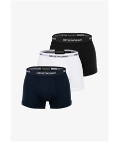 M000259AF14132 Set di 3 Boxer Emporio Armani in cotone elasticizzato. Colore: Mulicolor Biano Nero Blu