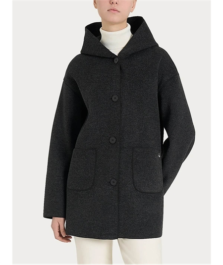 Giaccone Donna con Cappuccio in Tessuto Vegan. Colore: Oscuro Melange 489M