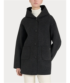 Giaccone Donna con Cappuccio in Tessuto Vegan. Colore: Oscuro Melange 489M