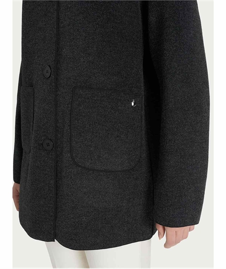 Giaccone Donna con Cappuccio in Tessuto Vegan. Colore: Oscuro Melange 489M
