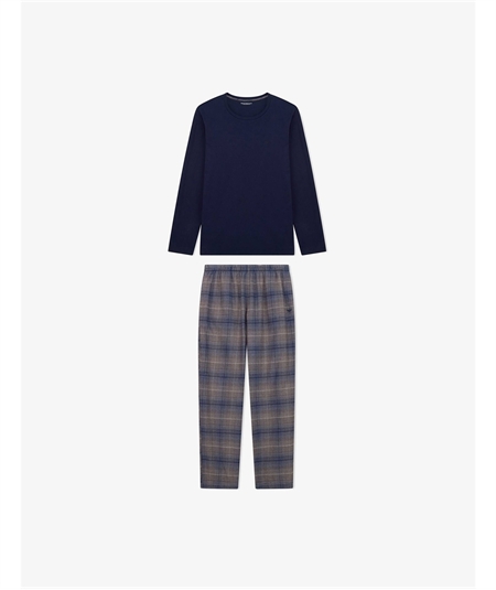 EM000613 AF25057 Pigiama Uomo Lungo con Maglia Girocollo e Pantaloni di Flanella Emporio Armani. Colore: Blu