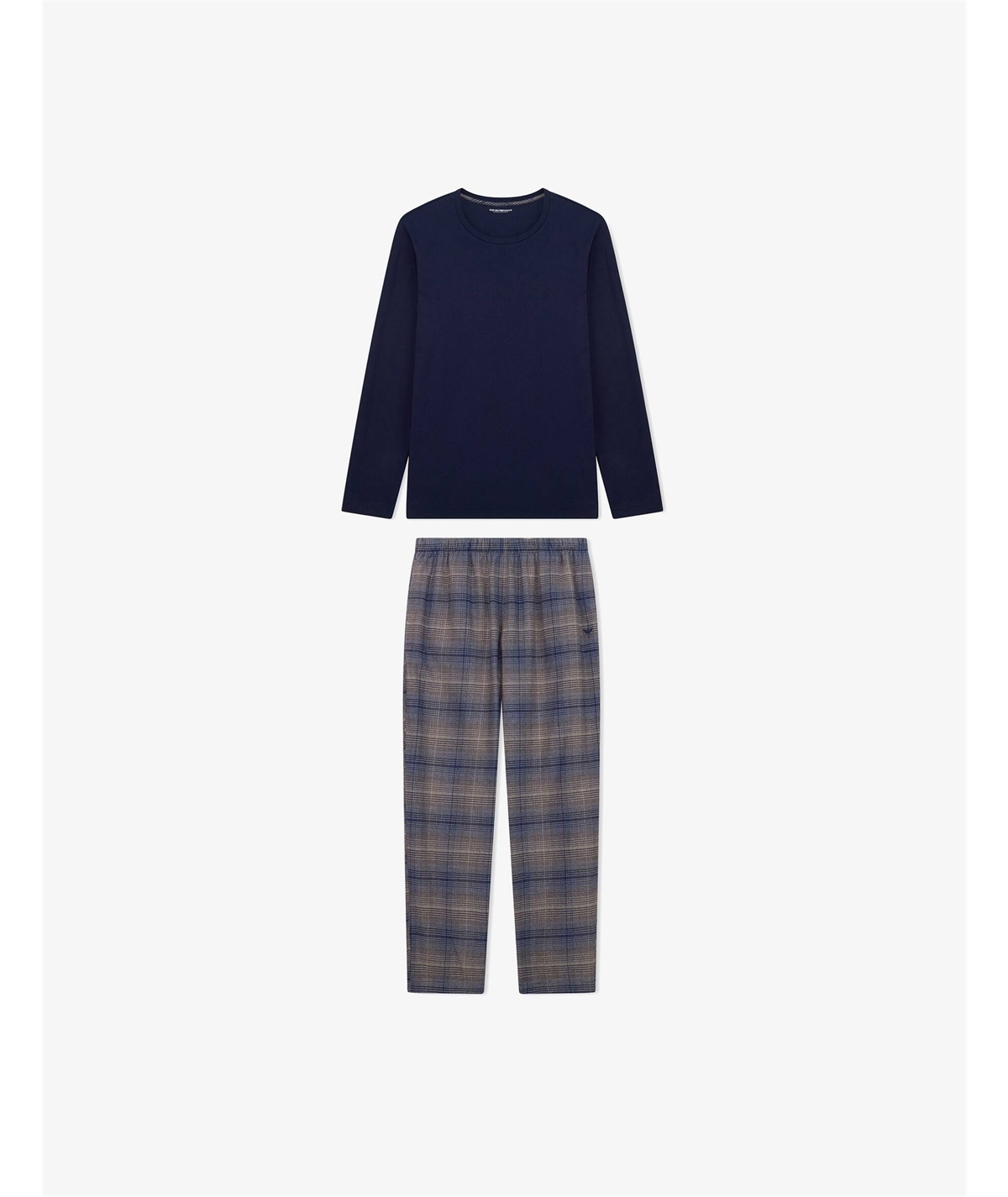 EM000613 AF25057 Pigiama Uomo Lungo con Maglia Girocollo e Pantaloni di Flanella Emporio Armani. Colore: Blu