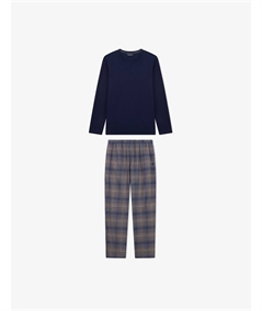 EM000613 AF25057 Pigiama Uomo Lungo con Maglia Girocollo e Pantaloni di Flanella Emporio Armani. Colore: Blu