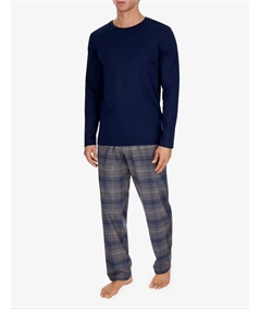 EM000613 AF25057 Pigiama Uomo Lungo con Maglia Girocollo e Pantaloni di Flanella Emporio Armani. Colore: Blu