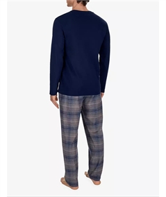 EM000613 AF25057 Pigiama Uomo Lungo con Maglia Girocollo e Pantaloni di Flanella Emporio Armani. Colore: Blu