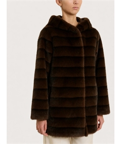 Ragno DQ43KU - Giaccone Donna Reversibile Effetto Visone e Montone Ragno. Colore: Chocolate A75F