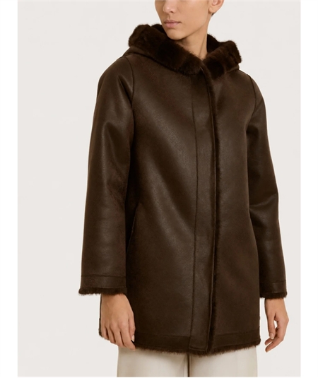 Ragno DQ43KU - Giaccone Donna Reversibile Effetto Visone e Montone Ragno. Colore: Chocolate A75F
