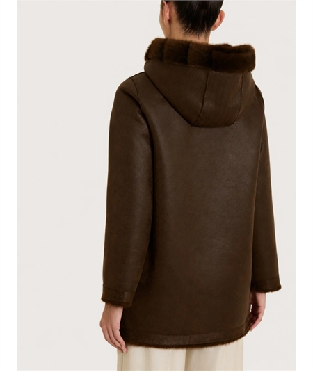 Ragno DQ43KU - Giaccone Donna Reversibile Effetto Visone e Montone Ragno. Colore: Chocolate A75F