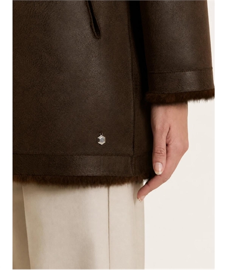 Ragno DQ43KU - Giaccone Donna Reversibile Effetto Visone e Montone Ragno. Colore: Chocolate A75F
