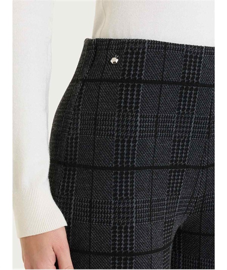 Ragno DU09PO - Pantalone Donna a Gamba Dritta in Tessuto Jacquard Fantasia Macro e Micro Pied de Poule. Colore: Nero 020F