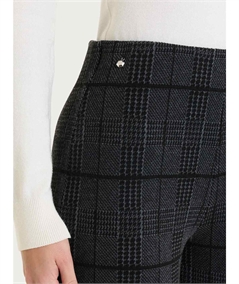 Ragno DU09PO - Pantalone Donna a Gamba Dritta in Tessuto Jacquard Fantasia Macro e Micro Pied de Poule. Colore: Nero 020F