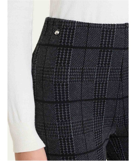 Ragno DU09PO - Pantalone Donna a Gamba Dritta in Tessuto Jacquard Fantasia Macro e Micro Pied de Poule. Colore: Nero 020F