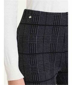 Ragno DU09PO - Pantalone Donna a Gamba Dritta in Tessuto Jacquard Fantasia Macro e Micro Pied de Poule. Colore: Nero 020F