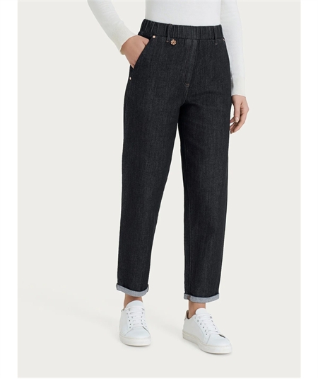 Ragno DR50P7- Pantalone Jeans Donna Vestibilità a Carota con Tasche a Filo alla Francese Tessuto Denim. Colore: Gray Black C14