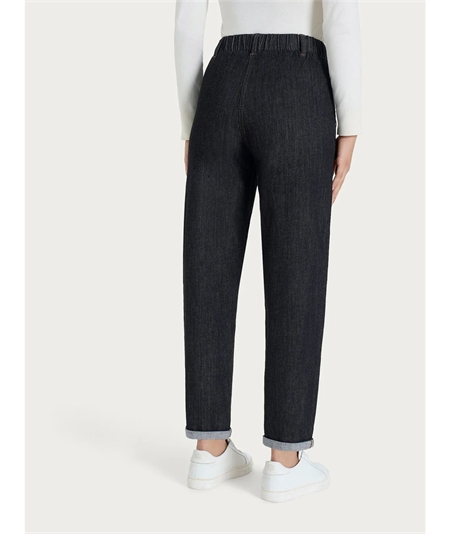 Ragno DR50P7- Pantalone Jeans Donna Vestibilità a Carota con Tasche a Filo alla Francese Tessuto Denim. Colore: Gray Black C14