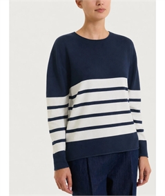 Ragno DT82T9 - Maglia Donna Girocollo Fantasia a Righe in Tessuto di Viscosa. Colore Fant. Riga Blu E12F
