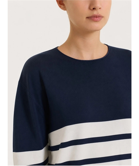 Ragno DT82T9 - Maglia Donna Girocollo Fantasia a Righe in tessuto di Viscosa. Colore Fant. Riga Blu E12F