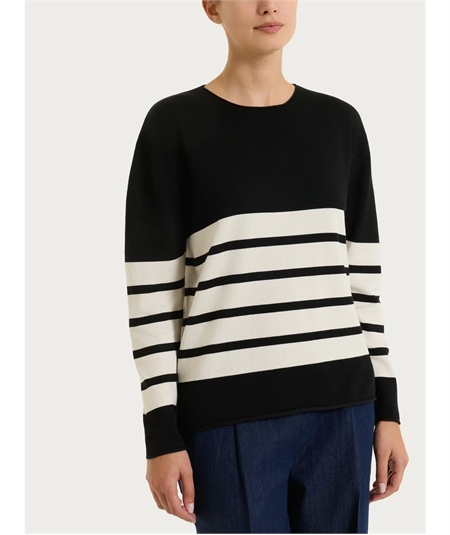 Ragno DT82T9 - Maglia Donna Girocollo Fantasia a Righe in Tessuto di Viscosa. Colore Fant. Riga Nero E14