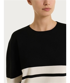 Ragno DT82T9 - Maglia Donna Girocollo Fantasia a Righe in Tessuto di Viscosa. Colore Fant. Riga Nero E14