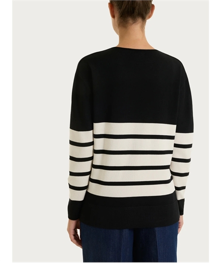 Ragno DT82T9 - Maglia Donna Girocollo Fantasia a Righe in Tessuto di Viscosa. Colore Fant. Riga Nero E14