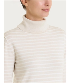 Ragno DT81TK - Maglia Donna Collo Alto Fantasia a Righe in Tessuto di Viscosa. Colore: Fant. Champignon 786F