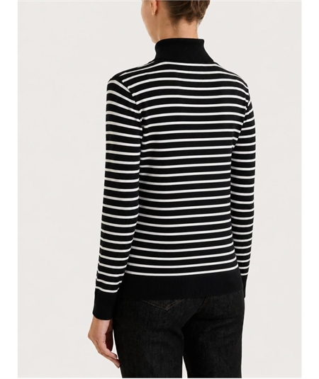 Ragno DT81TK - Maglia Donna Collo Alto Fantasia a Righe in Tessuto di Viscosa. Colore: Fant. Nero 984F