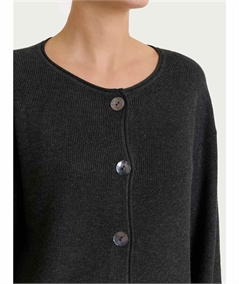 Ragno DT42TJ - Cardigan Donna Girocollo con Bottoni Punto Perla in Tessuto di Viscosa.Colore: Oscuro Mel. 489M 