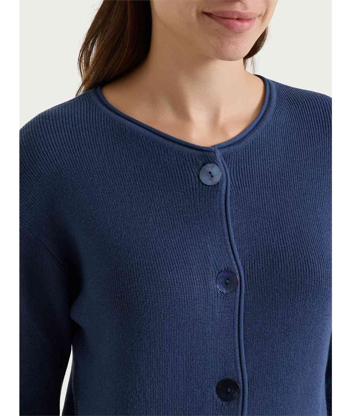 Ragno DT42TJ - Cardigan Donna Girocollo con Bottoni Punto Perla in Tessuto di Viscosa.Colore: Oceana C70