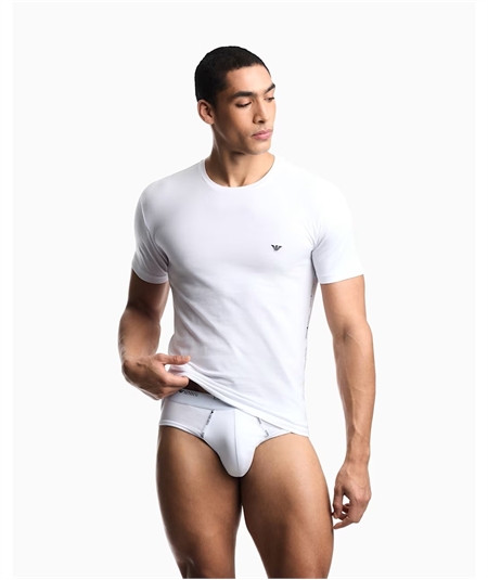 Emporio Armani EM000391 AF25056 Set da 2 T-Shirt Uomo Girocollo in Cotone Strech. Colore: Bianco - Nero 