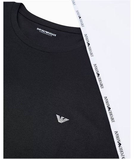 Emporio Armani EM000391 AF25056 Set da 2 T-Shirt Uomo Girocollo in Cotone Strech. Colore: Bianco - Nero 