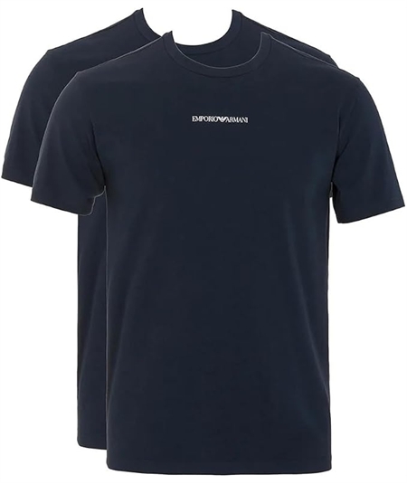 Emporio Armani - EM000391 AF16115  Set da 2 T-Shirt Uomo Girocollo in Cotone Elasticizzato. Colore: Blu